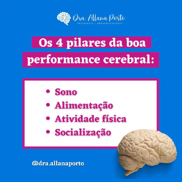 Veja os 4 pilares de uma boa performance cerebral! 🍽 🏋🏻 ♂️ 😴 💙 Qual deles falta...